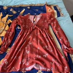 burnt orange and flowery dress. only worn once!